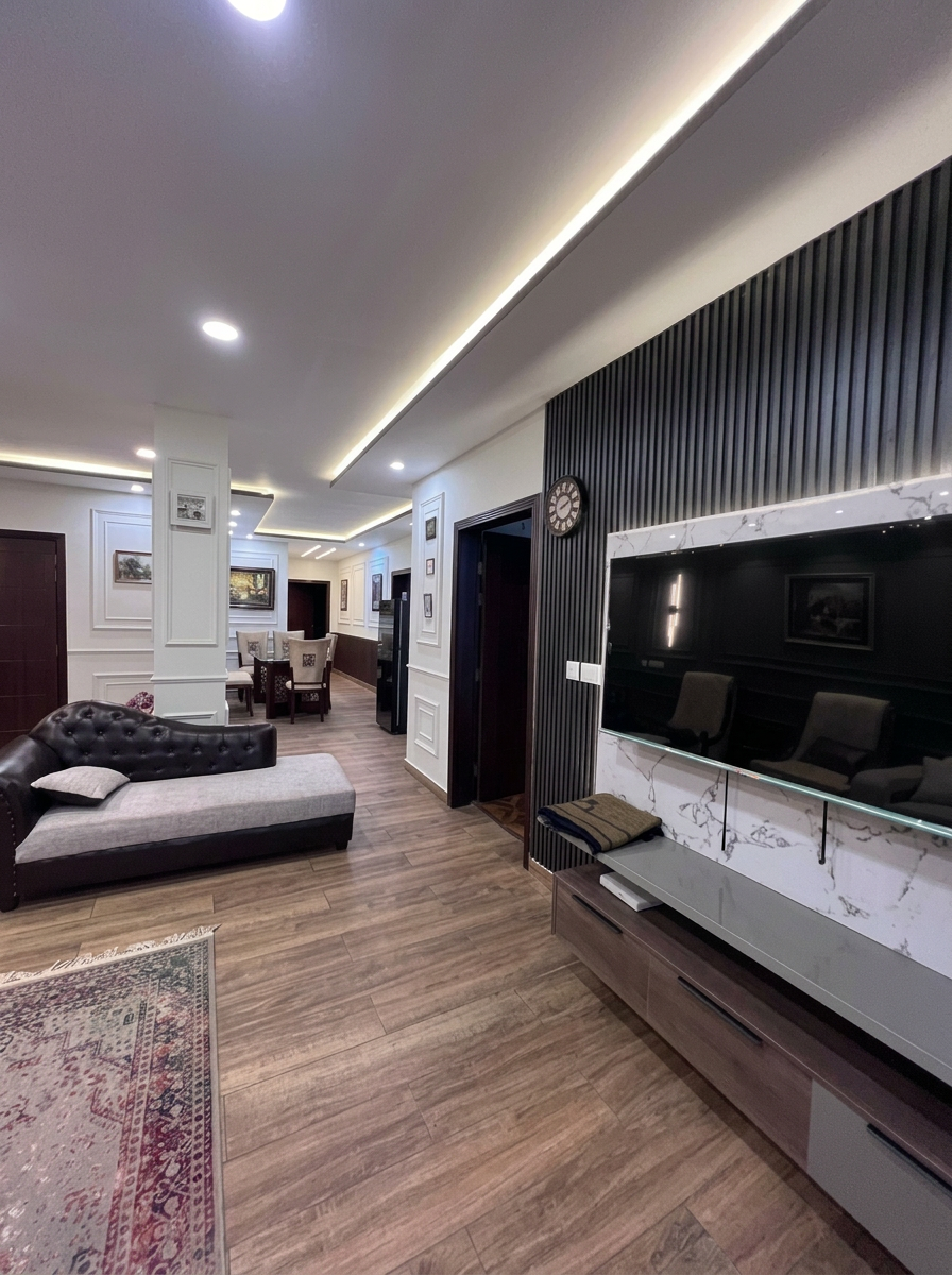 Spacious living room at Blue Sky Apartment